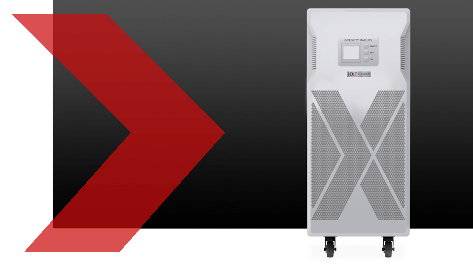 White electronic device with red arrow graphic.