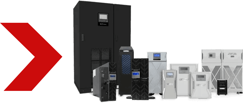 Uninterruptible power supply units on display.